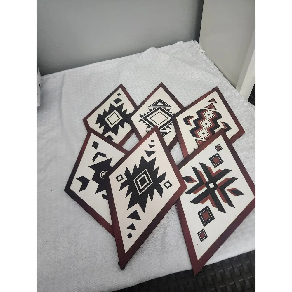 Vintage Southwestern Geometric Diamond Set of 6 Tribal Desert Decor